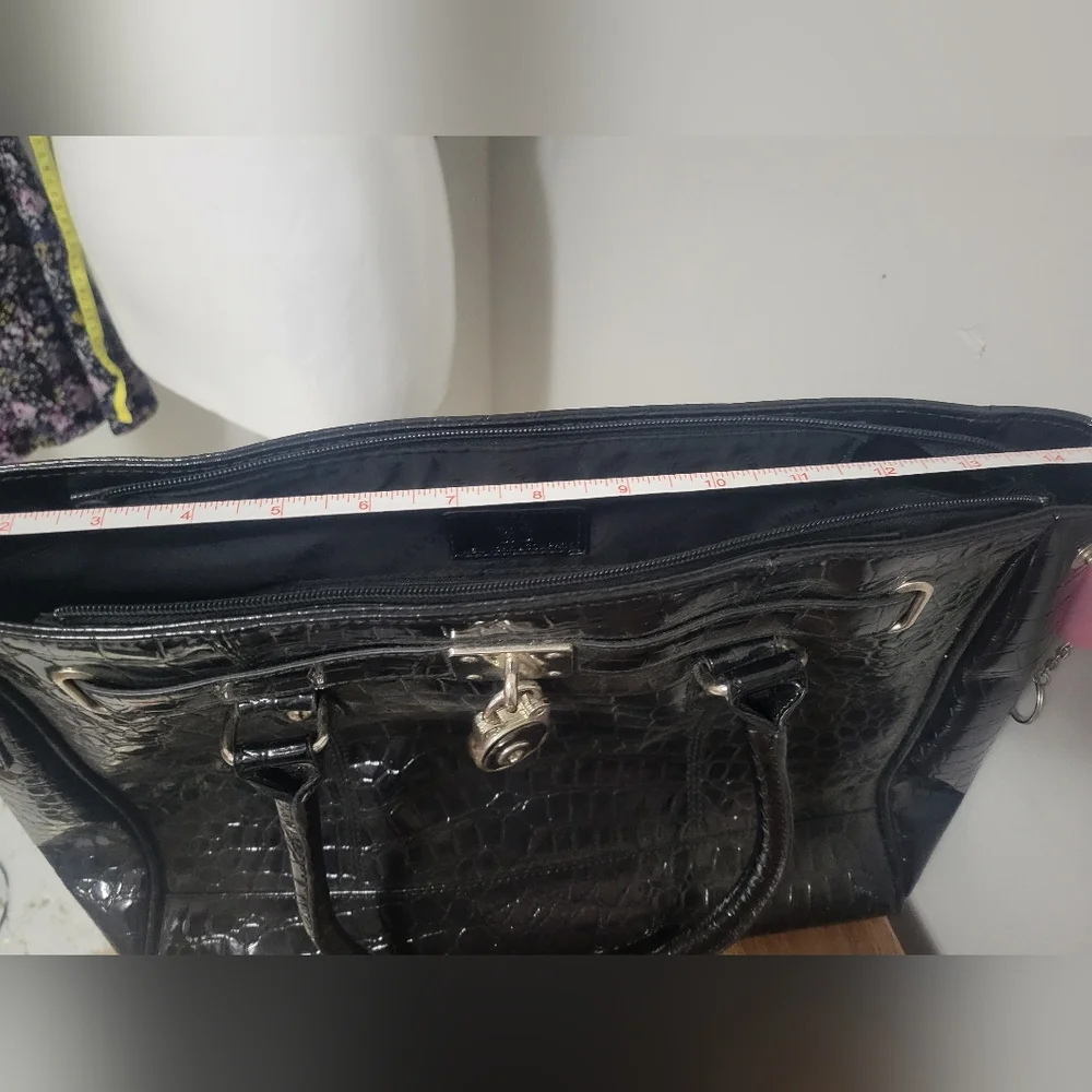 New York & Company Elegant Black Crocodile-Embossed Handbag